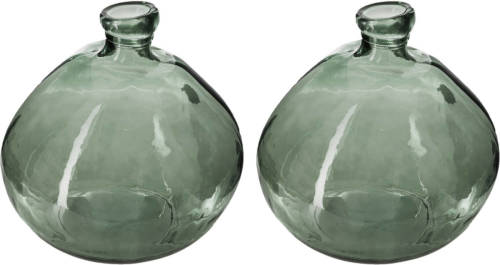 Atmosphera bloemenvaas - 2x - Organische bol fles vorm - groen transparant - glas - H22 x D21 cm - Vazen
