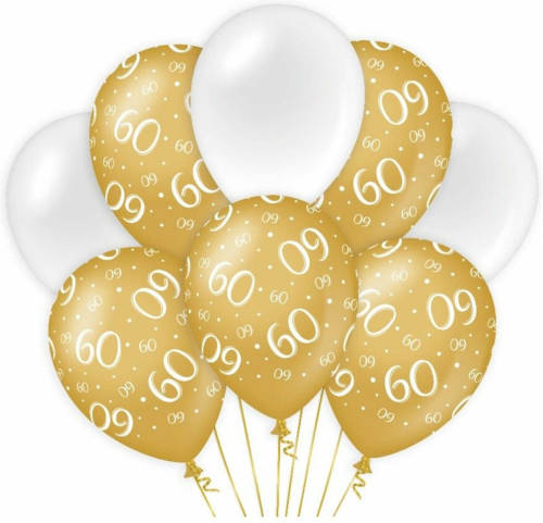 Paperdream s 60 jaar leeftijd thema Ballonnen - 24x - goud/wit - Verjaardag feestartikelen - Ballonnen