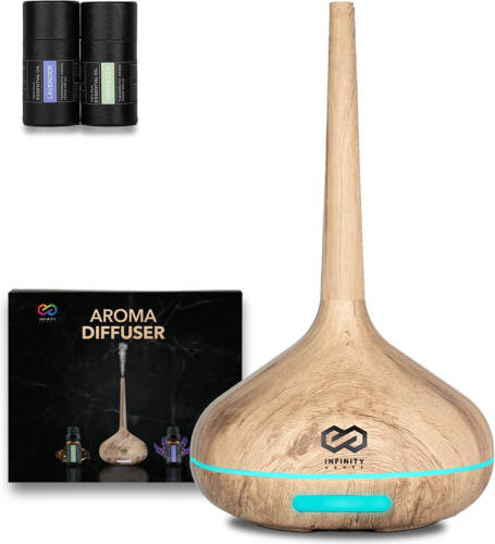 Infinity Goods Aroma Diffuser Incl. 2x 10ml Pure Etherische Olie - Luchtbevochtiger - Verdamper - 10 LED kleuren