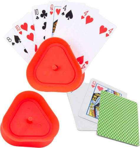 Engelhart 2x Speelkaartenhouders kunststof 8,6 cm inclusief 54 speelkaarten groen - Speelkaarthouders