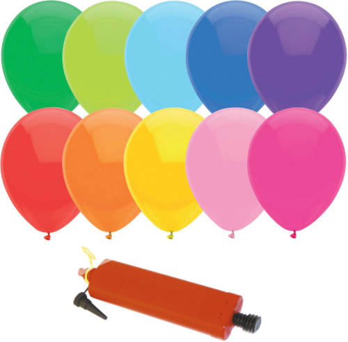 Haza Original 100x gekleurde party ballonnen 27 cm inclusief pomp - Ballonnen