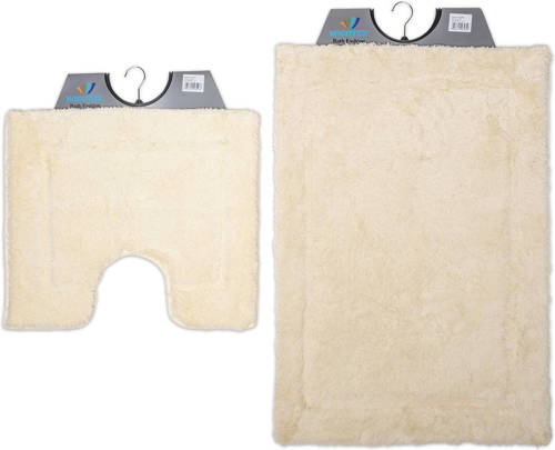 Wicotex -Badmat set met Toiletmat-WC mat-met uitsparing beige uni-Antislip onderkant