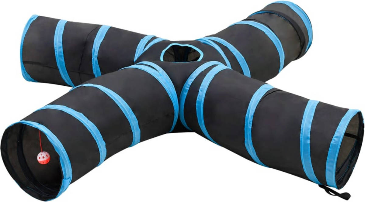 VidaXL Kattentunnel 4-voudig 25 cm polyester zwart en blauw