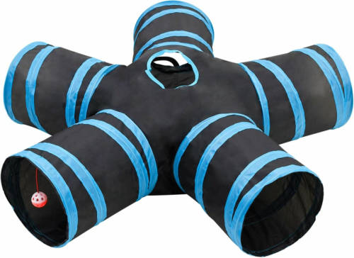 VidaXL Kattentunnel 5-voudig 25 cm polyester zwart en blauw