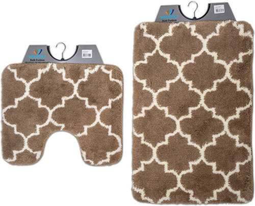 Wicotex -Badmat set met Toiletmat-WC mat-met uitsparing Marseille taupe-Antislip onderkant