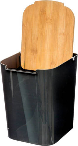 5five prullenbak/vuilnisbak - 5 liter - bamboe - zwart/lichtbruin - 24 x 19 cm - badkamer afvalbak - Pedaalemmers