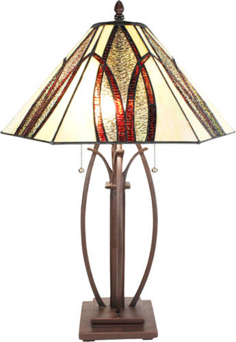 Clayre & Eef LumiLamp Tiffany Tafellamp Ø 45x61 cm Beige Glas Tiffany Bureaulamp Beige Tiffany Bureaulamp