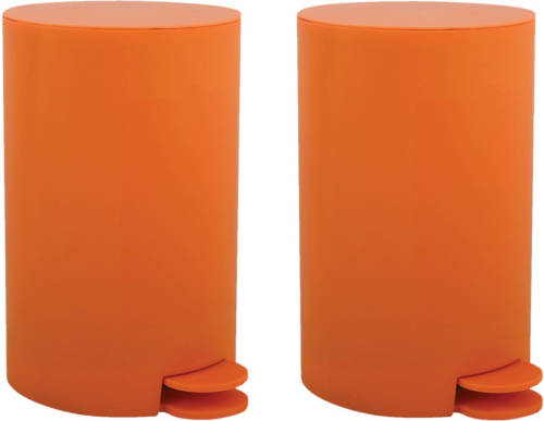 Spirella MSV kleine pedaalemmer - 2x - kunststof - oranje - 3L - 15 x 27 cm - Badkamer/toilet - Pedaalemmers