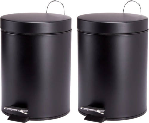 Spirella MSV Prullenbak/pedaalemmer - 2x - metaal - zwart - 3 liter - 17 x 25 cm - Badkamer/toilet - Pedaalemmers