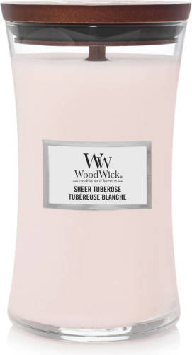 Woodwick Geurkaars Large Sheer Tuberose - 18 cm / ø 10 cm