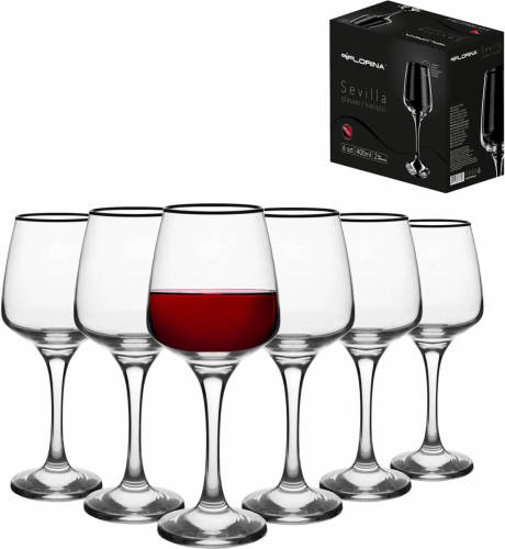 Florina Sevilla set van 6 exclusieve rode wijnglazen met zwarte onyx rand 400ml