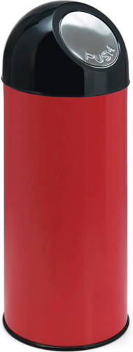 V-Part - Afvalbak met pushdeksel 55 ltr - Steel Stainless steel - rood, zwart