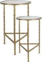 Clayre & Eef Bijzettafel Set van 2 Ø 35 Ø 30 cm Goudkleurig Ijzer Glas Sidetable Goudkleurig Sidetable