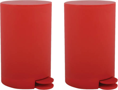 Spirella MSV kleine pedaalemmer - 2x - kunststof - rood - 3L - 15 x 27 cm - Badkamer/toilet - Pedaalemmers