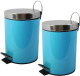 Spirella MSV Prullenbak/pedaalemmer - 2x - metaal - turquoise blauw - 3 liter - 17 x 25 cm - Badkamer/toilet - Pedaalemmers