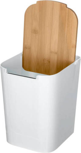 5five prullenbak/vuilnisbak - 5 liter - bamboe - wit/lichtbruin - 24 x 19 cm - badkamer afvalbak - Pedaalemmers
