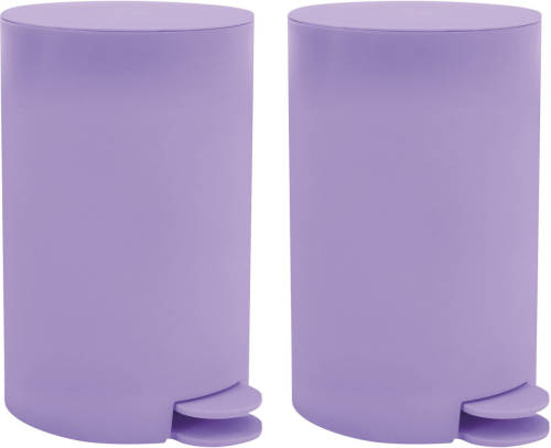 Spirella MSV kleine pedaalemmer - 2x - kunststof - lila paars - 3L - 15 x 27 cm - Badkamer/toilet - Pedaalemmers