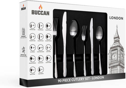 Buccan - Bestekset - London - 90 delig - Zilver