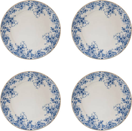 HAES deco - Dinerborden set van 4 - Formaat Ø 26x2 cm - Porselein - Blue Flowers