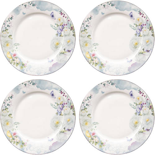 HAES deco - Dinerborden set van 4 - Formaat Ø 26x2 cm - Porselein - Butterfly
