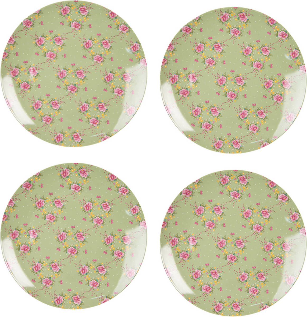 HAES deco - Dinerborden set van 4 - Formaat Ø 26x2 cm - Porselein - Cheerful Birdie