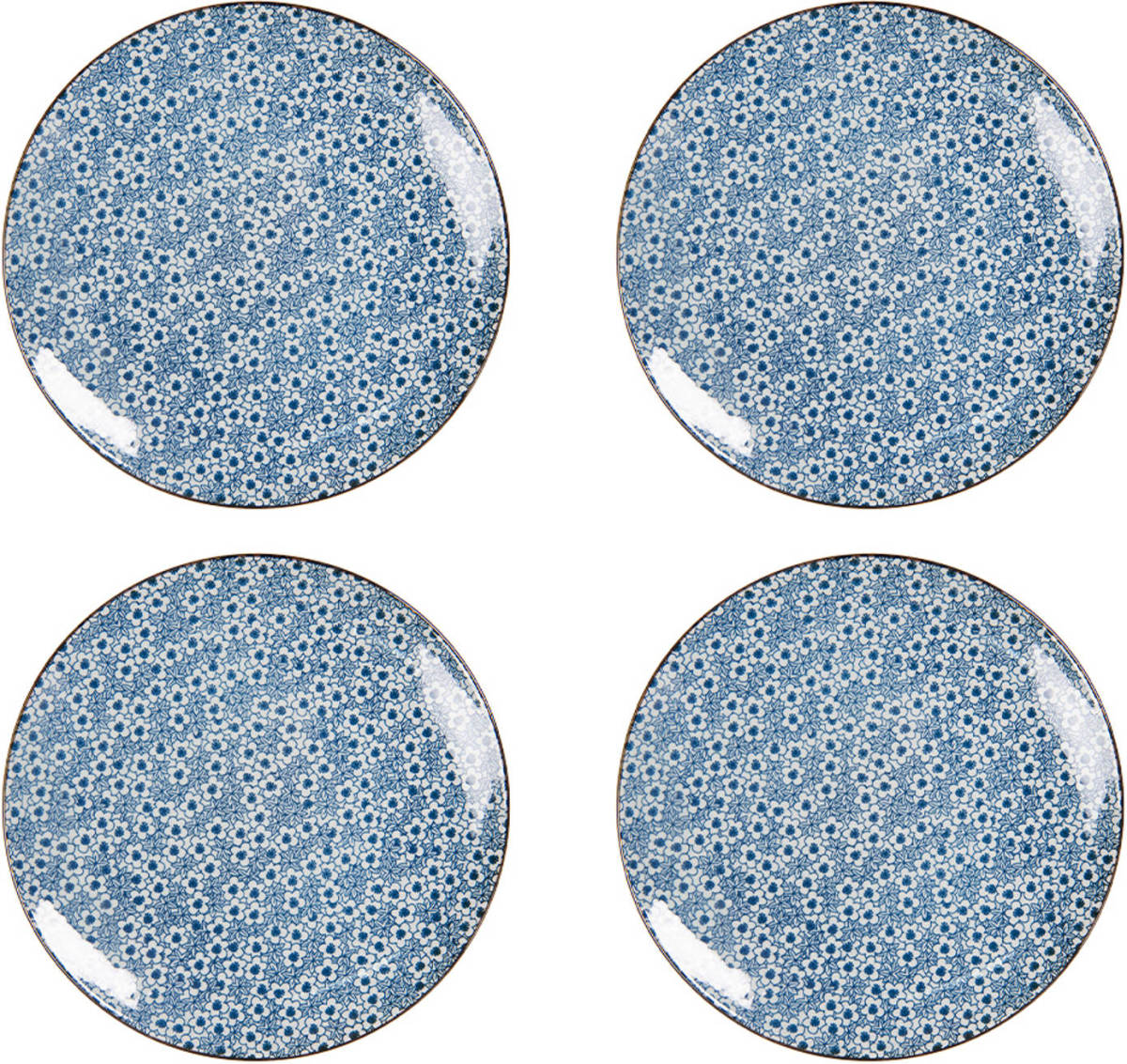 HAES deco - Ontbijtborden set van 4 - Formaat Ø 21x1 cm - Aardewerk - Fields of Blue