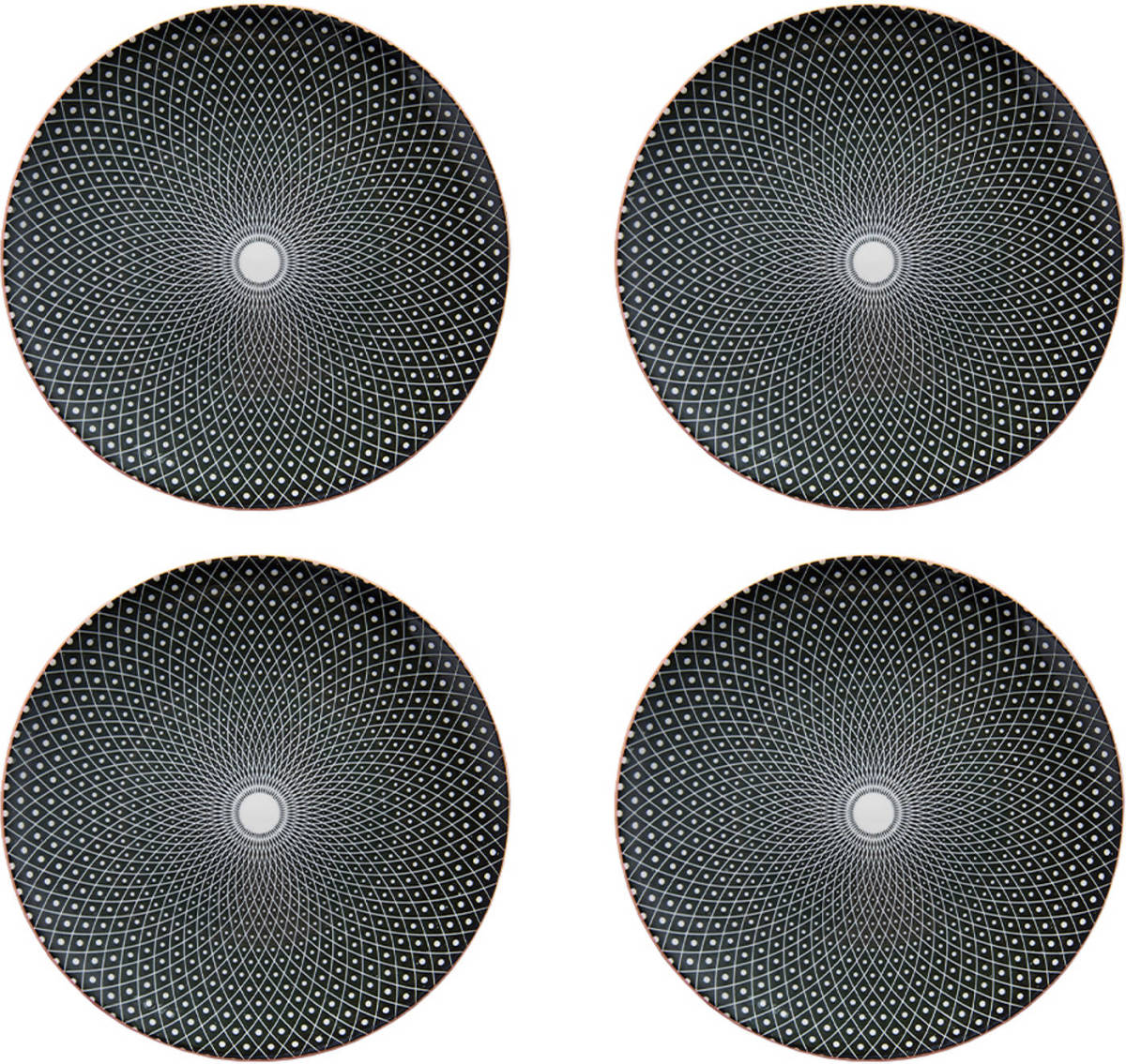 HAES deco - Ontbijtborden set van 4 - Formaat Ø 21x1 cm - Aardewerk - Black Spiral