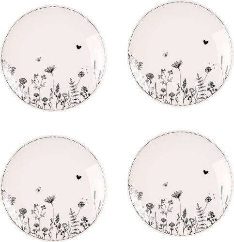 HAES deco - Dinerborden set van 4 - Formaat Ø 26x2 cm - Porselein - Flora and Fauna servies