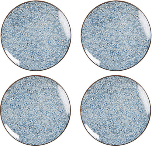 HAES deco - Ontbijtborden set van 4 - Formaat Ø 21x1 cm - Porselein - Tiny Flowers