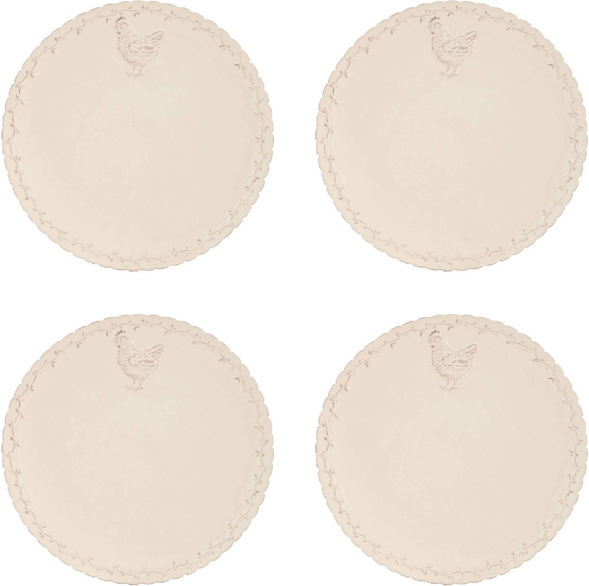 HAES deco - Dinerborden set van 4 - Formaat Ø 26x2 cm - Keramiek - Chicken