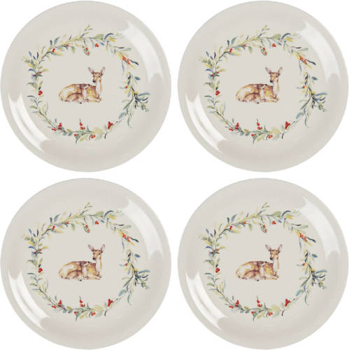 HAES deco - Dinerborden set van 4 - Formaat Ø 28x2 cm - Keramiek - Dearly Christmas