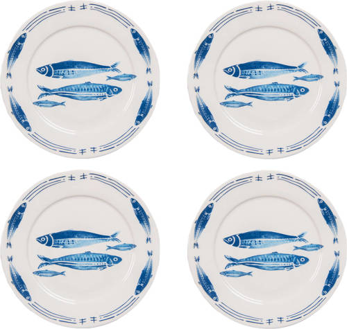 HAES deco - Dinerborden set van 4 - Formaat Ø 26x2 cm - Porselein - Fishy Blue