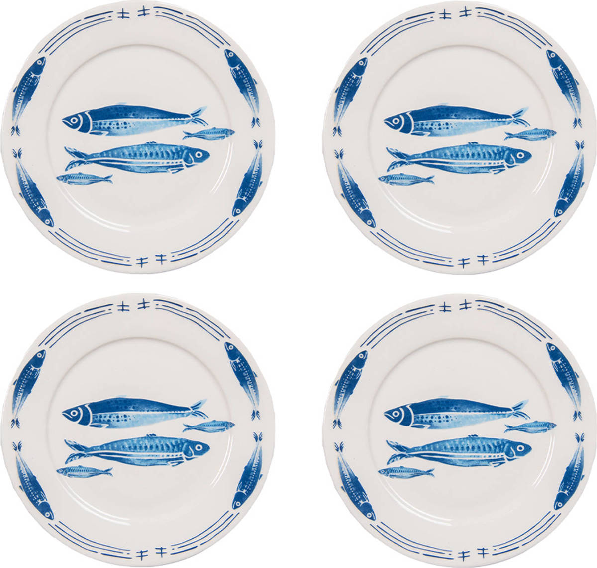 HAES deco - Dinerborden set van 4 - Formaat Ø 26x2 cm - Porselein - Fishy Blue