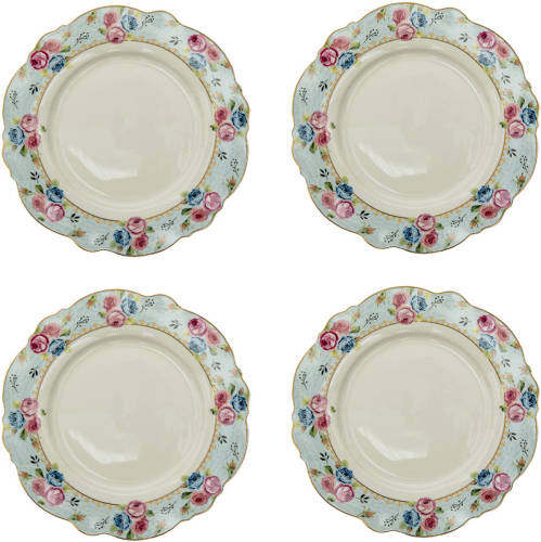 HAES deco - Dinerborden set van 4 - Formaat Ø 28x2 cm - Keramiek - Fleur D'Amour