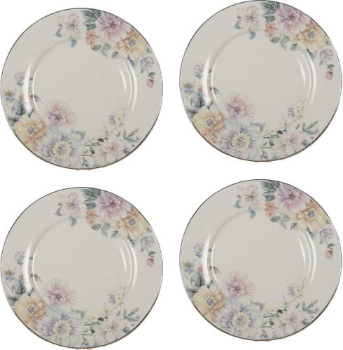 HAES deco - Dinerborden set van 4 - Formaat Ø 26x2 cm - Porselein - Flowers