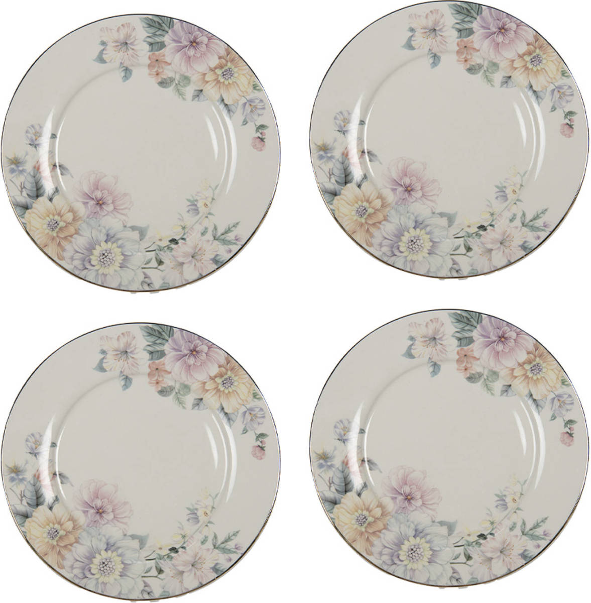 HAES deco - Dinerborden set van 4 - Formaat Ø 26x2 cm - Porselein - Flowers