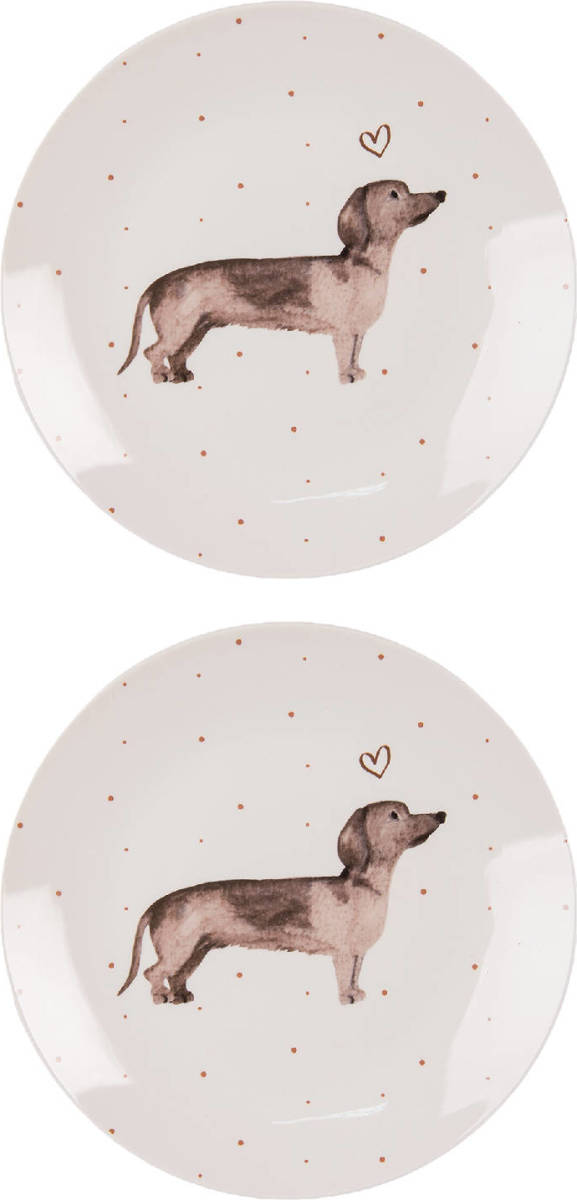 HAES deco - Ontbijtborden set van 2 - Formaat Ø 20x2 cm - Porselein - Dachshund Love