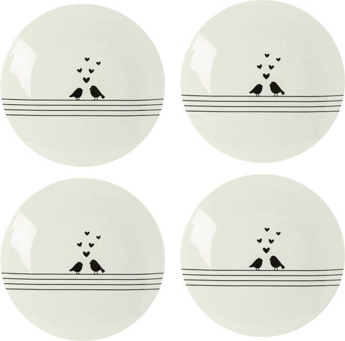 HAES deco - Dinerborden set van 4 - Formaat Ø 26x2 cm - Porselein - Love birds
