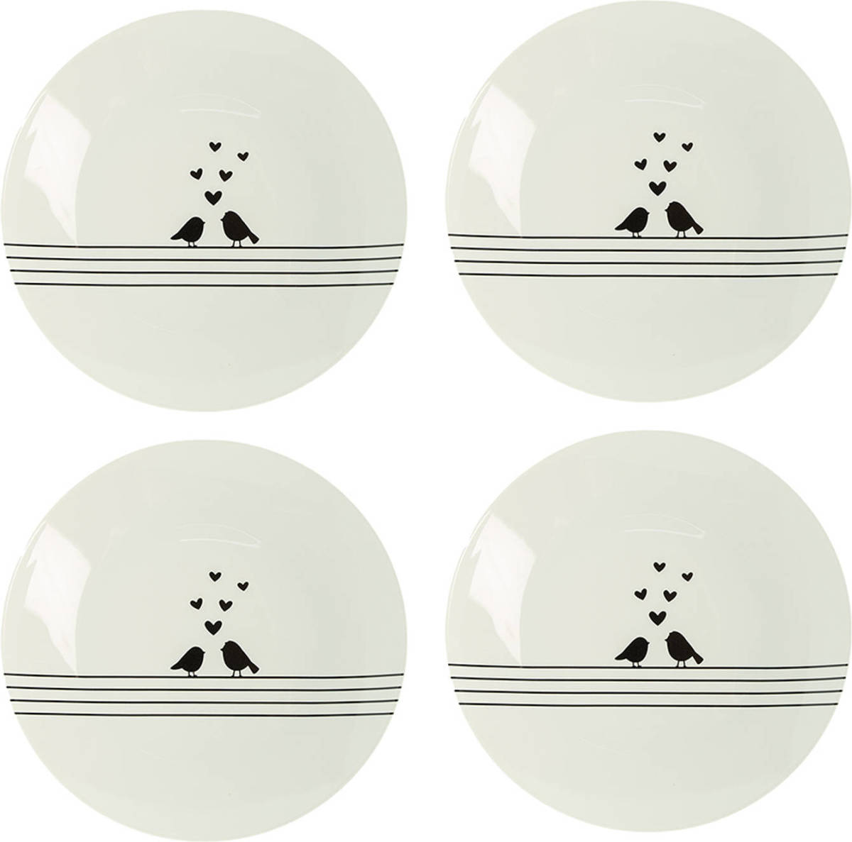 HAES deco - Dinerborden set van 4 - Formaat Ø 26x2 cm - Porselein - Love birds