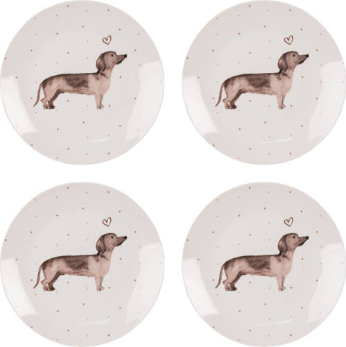 HAES deco - Ontbijtborden set van 4 - Formaat Ø 20x2 cm - Porselein - Dachshund Love