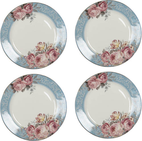 HAES deco - Dinerborden set van 4 - Formaat Ø 26x2 cm - Porselein - Peony Chique