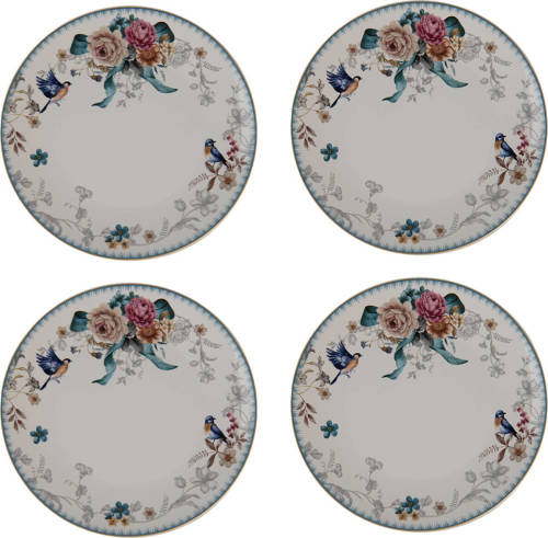 HAES deco - Dinerborden set van 4 - Formaat Ø 26x2 cm - Porselein - Pioenroos