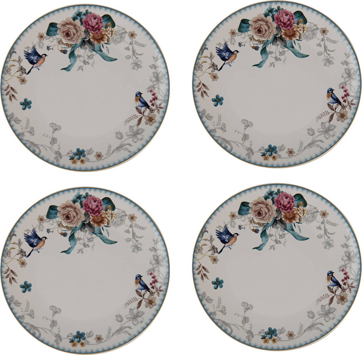 HAES deco - Dinerborden set van 4 - Formaat Ø 26x2 cm - Porselein - Pioenroos