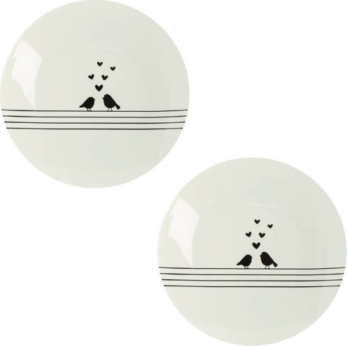HAES deco - Set van 2 Ontbijtborden - Ø 20x2 cm - Porselein - Love Birds
