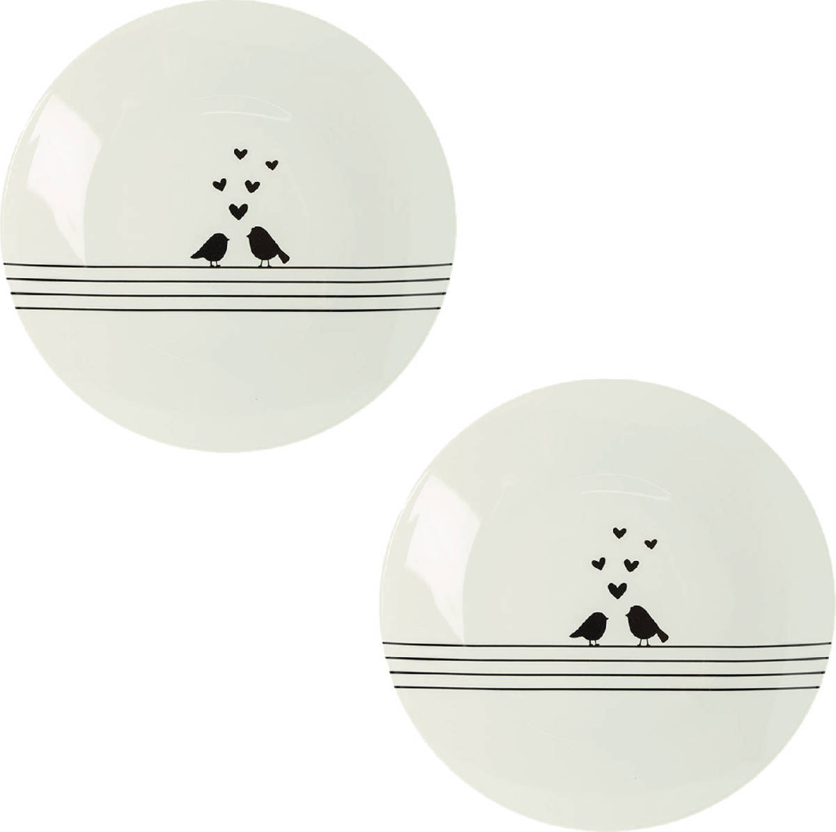 HAES deco - Set van 2 Ontbijtborden - Ø 20x2 cm - Porselein - Love Birds