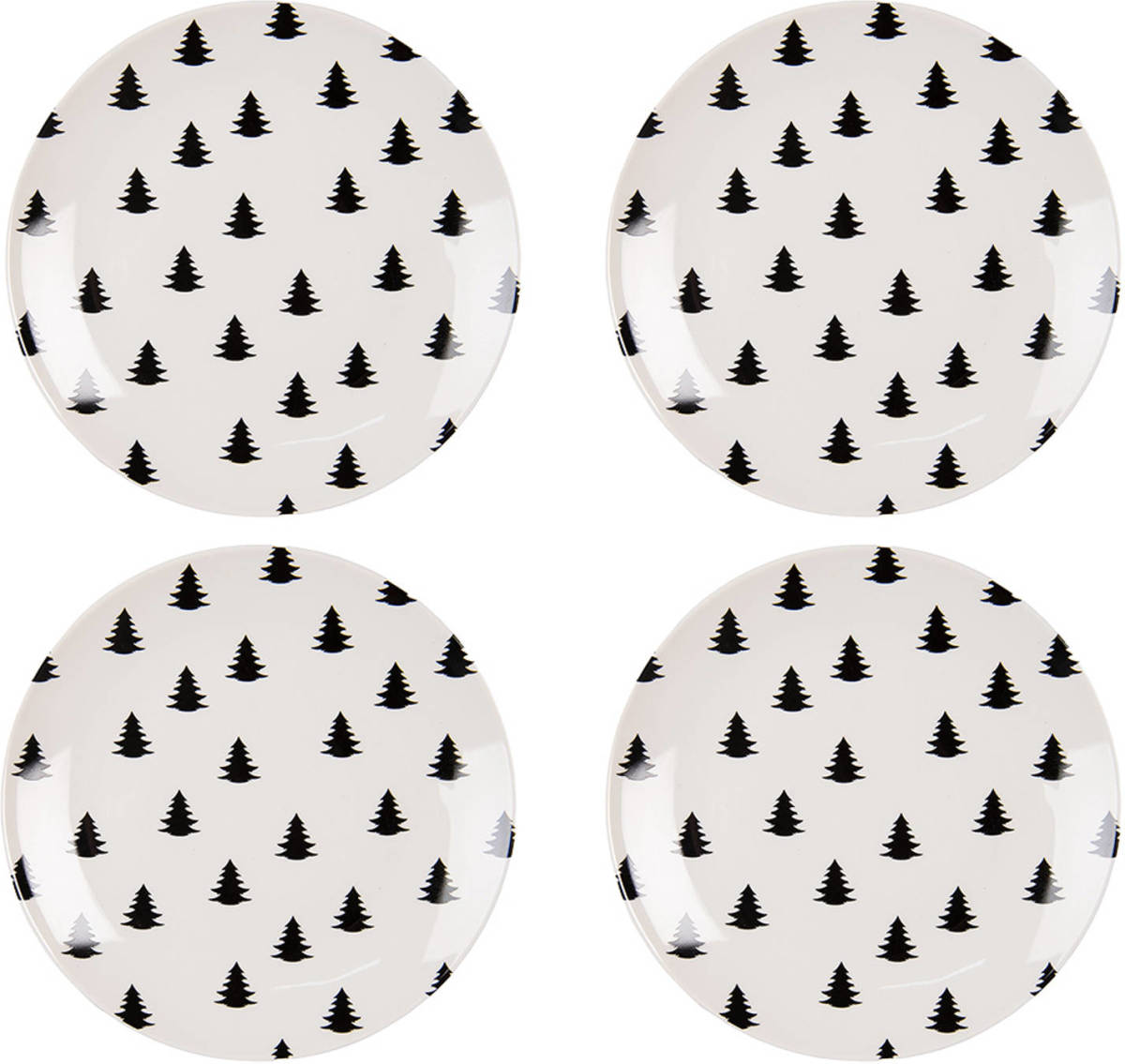 HAES deco - Ontbijtborden set van 4 - Formaat Ø 20x2 cm - Porselein - Black & white X-mas