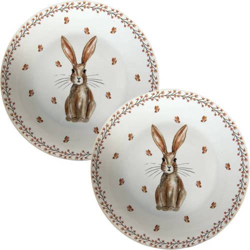 HAES deco - Set van 2 Ontbijtborden - Ø 20x2 cm - Porselein - Rustic Easter Bunny