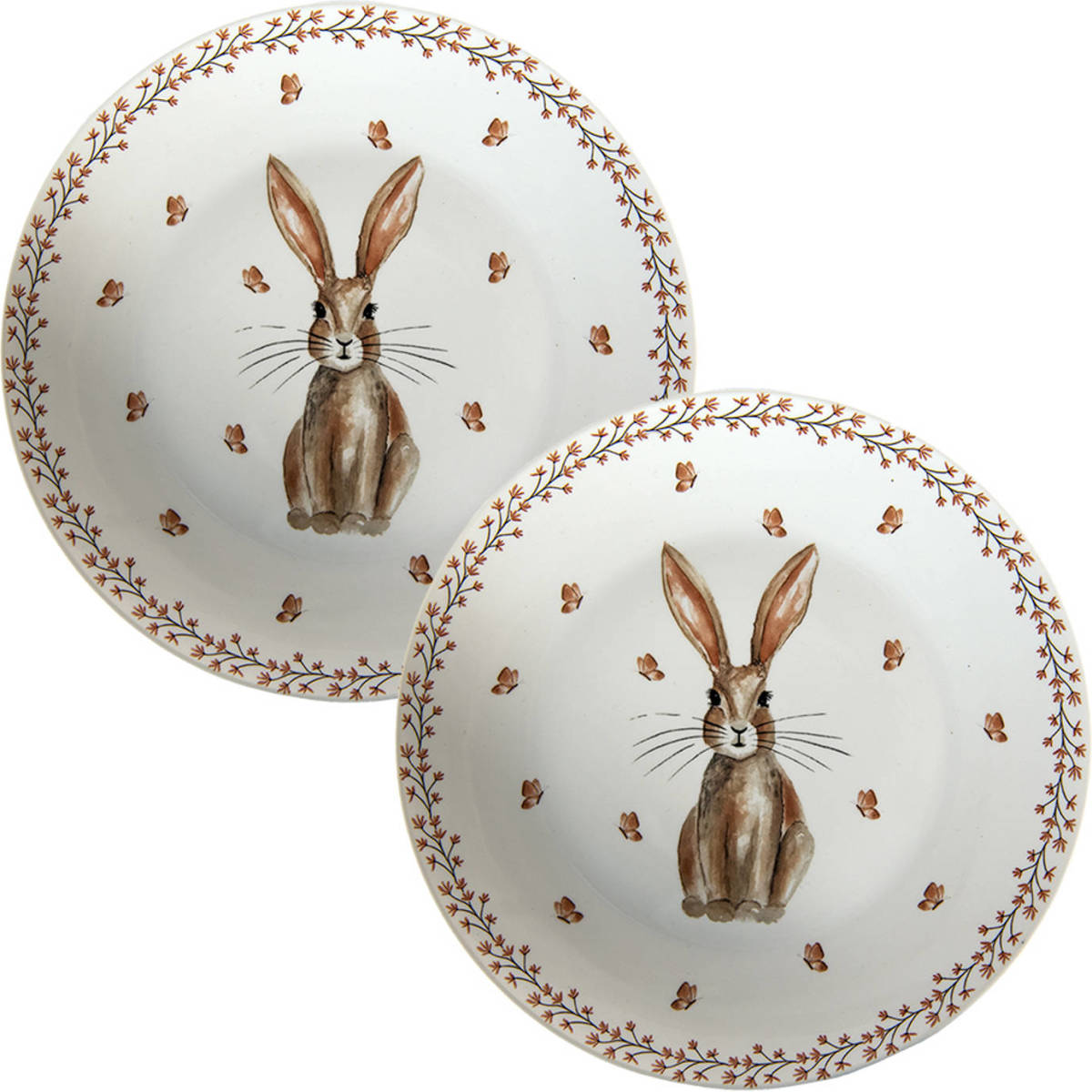 HAES deco - Set van 2 Ontbijtborden - Ø 20x2 cm - Porselein - Rustic Easter Bunny