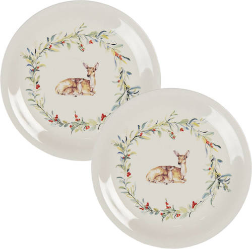 HAES deco - Dinerborden set van 2 - Formaat Ø 28x2 cm - Keramiek - Dearly Christmas