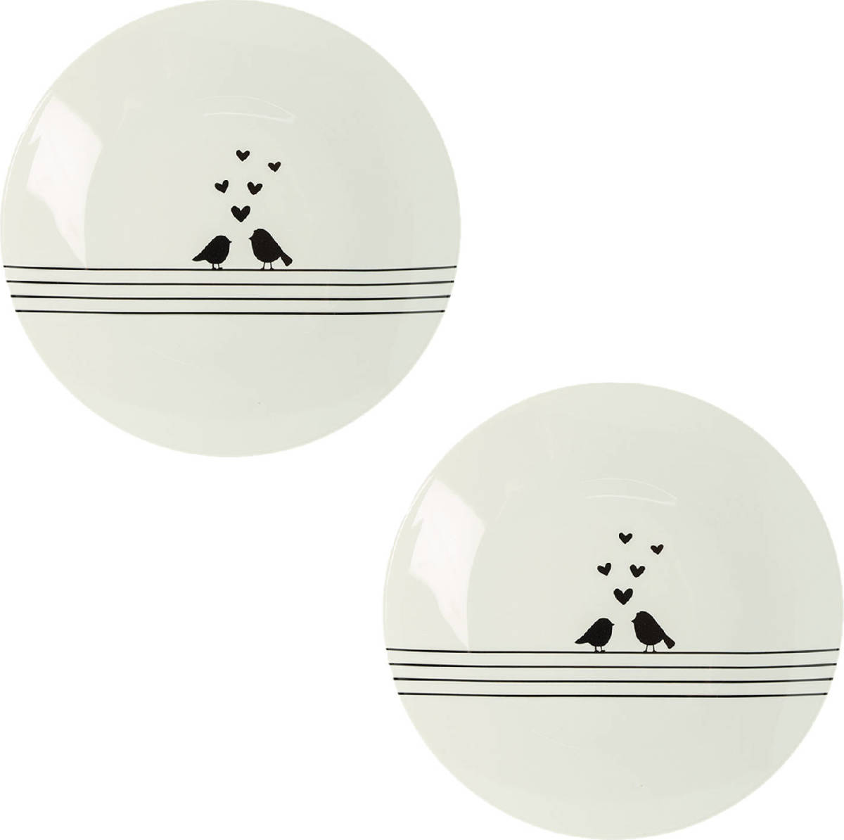 HAES deco - Dinerborden set van 2 - Formaat Ø 26x2 cm - Porselein - Love Birds